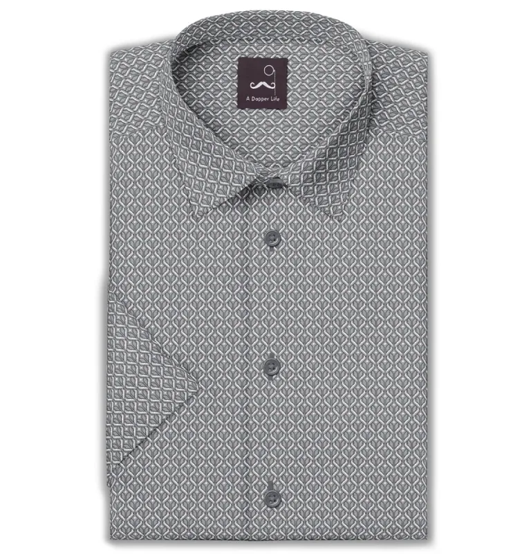 Pure Cotton - Semi-Spread Collar - Short Sleeve - Granite Mesh sold by Airthreads