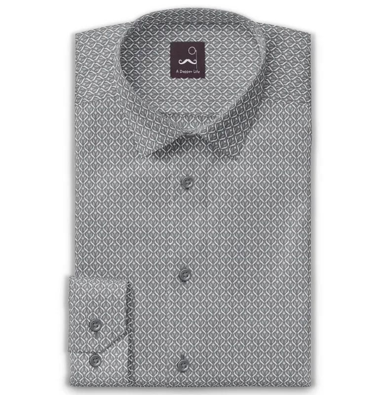 Pure Cotton - Semi-Spread Collar - Long Sleeve - Granite Mesh sold by Airthreads