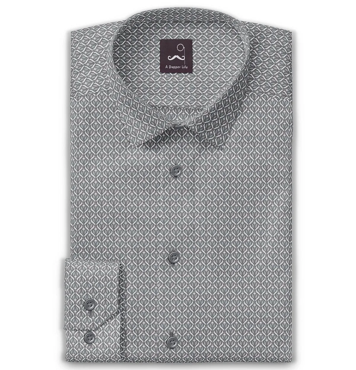 Pure Cotton - Semi-Spread Collar - Long Sleeve - Granite Mesh sold by Airthreads