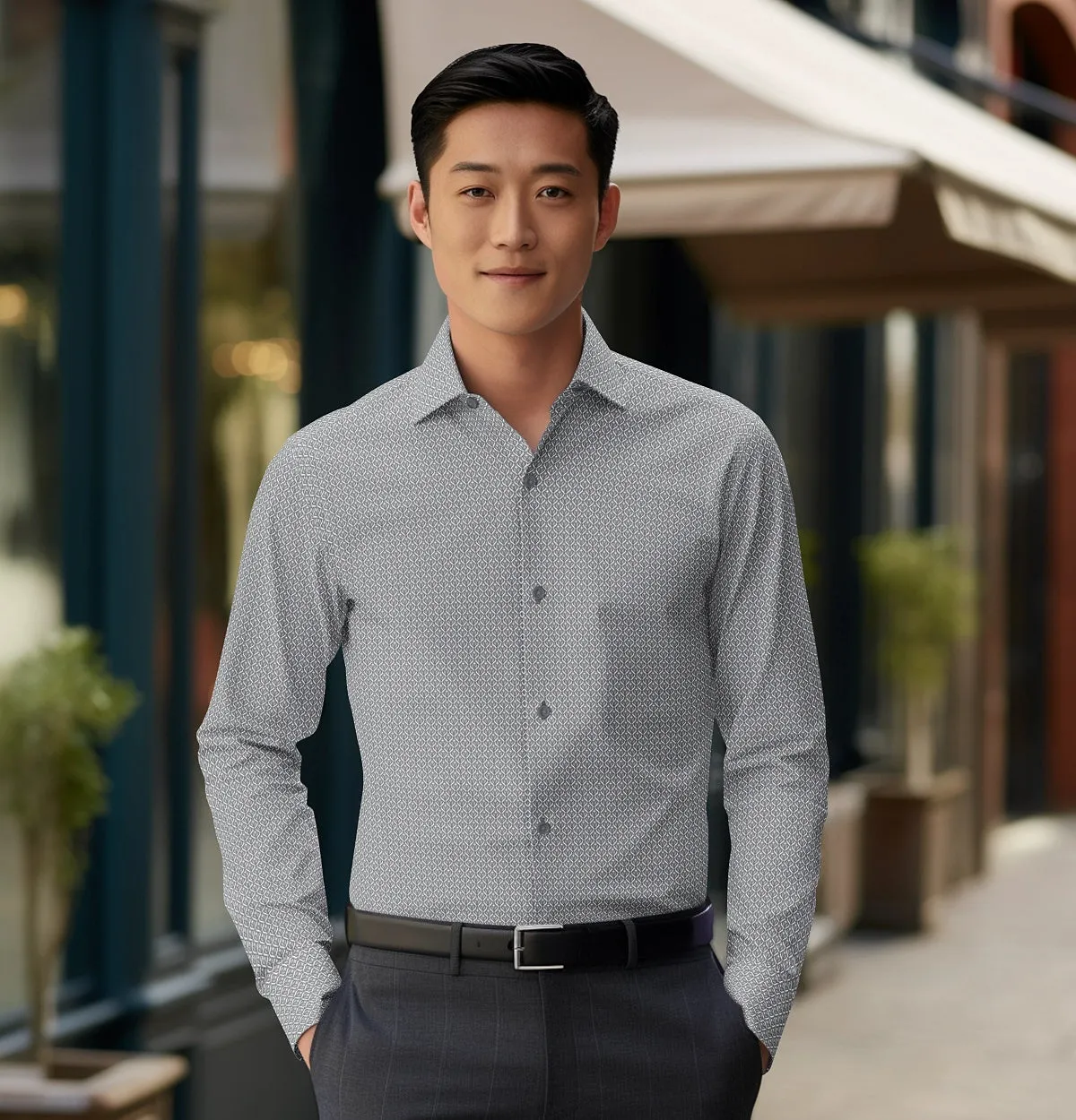 Pure Cotton - Semi-Spread Collar - Long Sleeve - Granite Mesh sold by Airthreads product image thumbnail 3