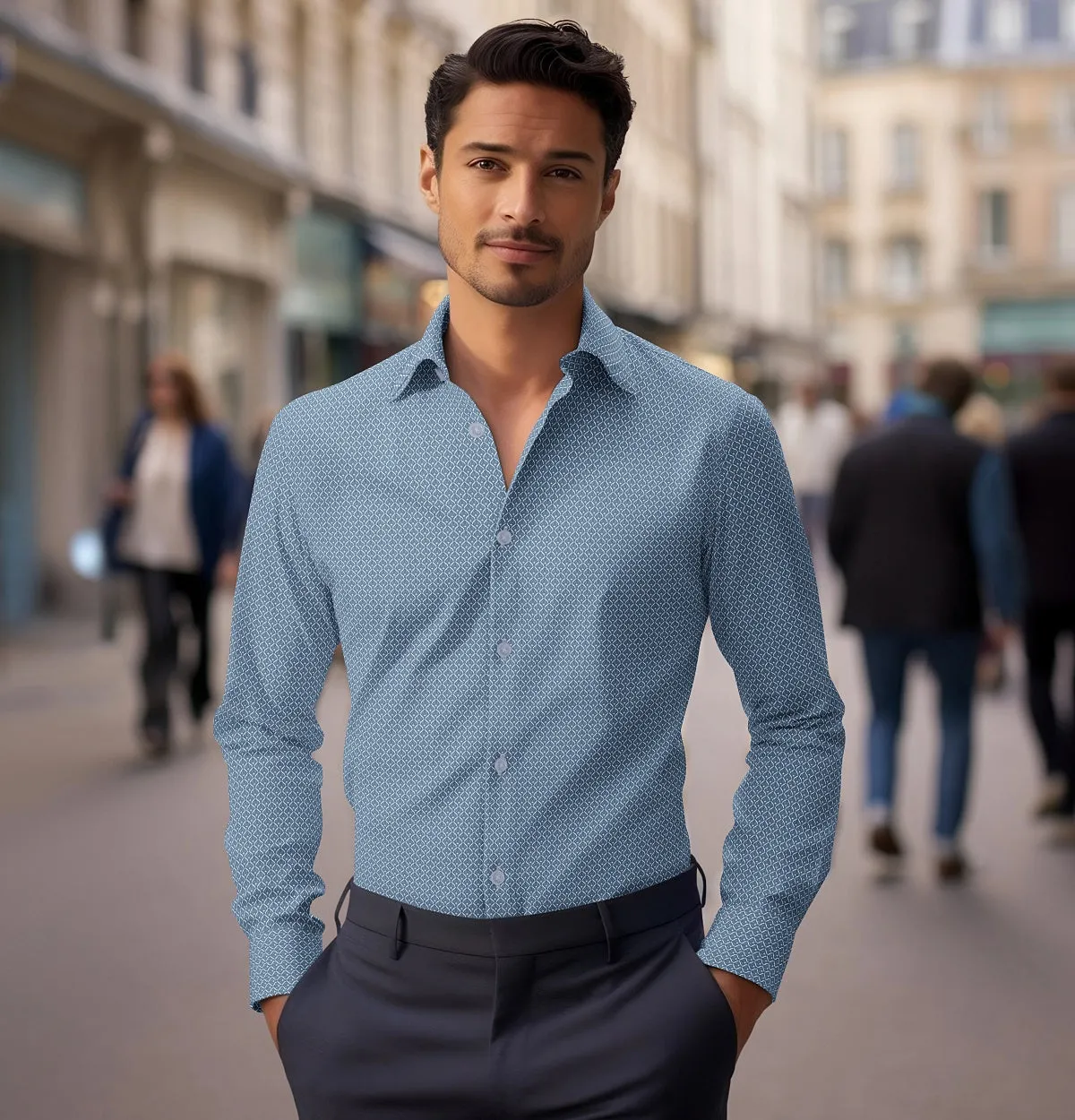 Pure Cotton - Semi-Spread Collar - Long Sleeve - Sky Mesh sold by Airthreads product image thumbnail 3