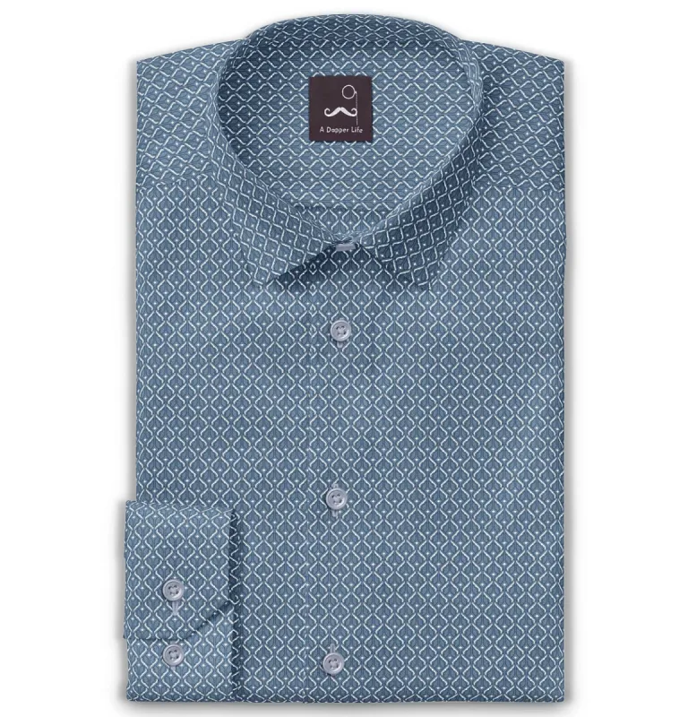 Pure Cotton - Semi-Spread Collar - Long Sleeve - Sky Mesh sold by Airthreads