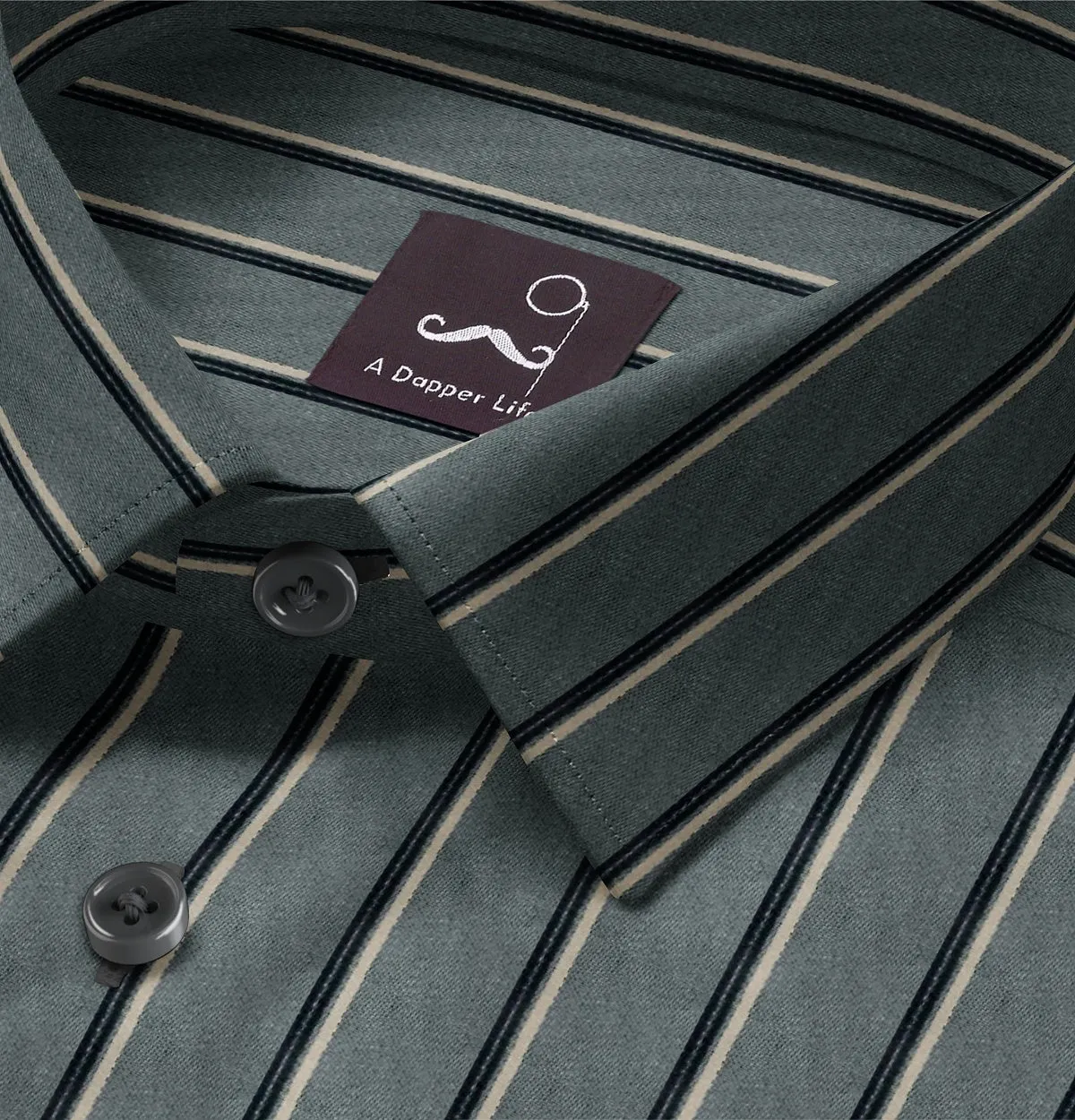 Pure Cotton - Semi-Spread Collar - Short Sleeve - Slate Stripes sold by Airthreads product image thumbnail 2