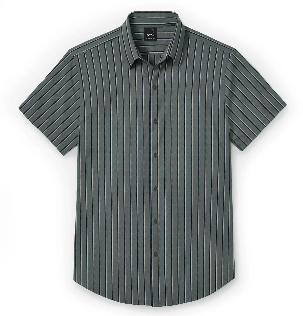 Pure Cotton - Semi-Spread Collar - Short Sleeve - Slate Stripes sold by Airthreads product image thumbnail 3