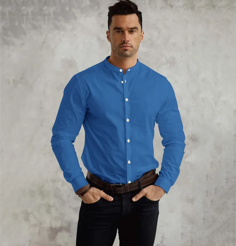 Oxford - Band Collar - Long Sleeve - Cerulean sold by Airthreads