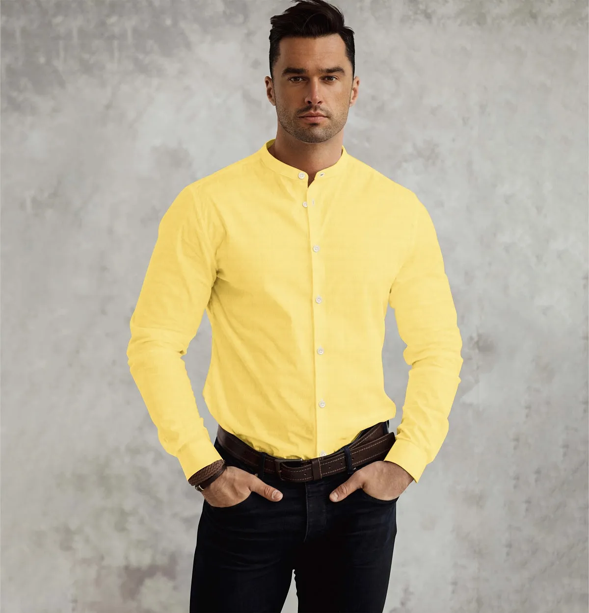 Oxford - Band Collar - Long Sleeve - Yellow sold by Airthreads