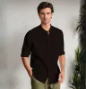 Wrinkle-Resistant - Band Collar - Long Sleeve - Coffee sold by Airthreads