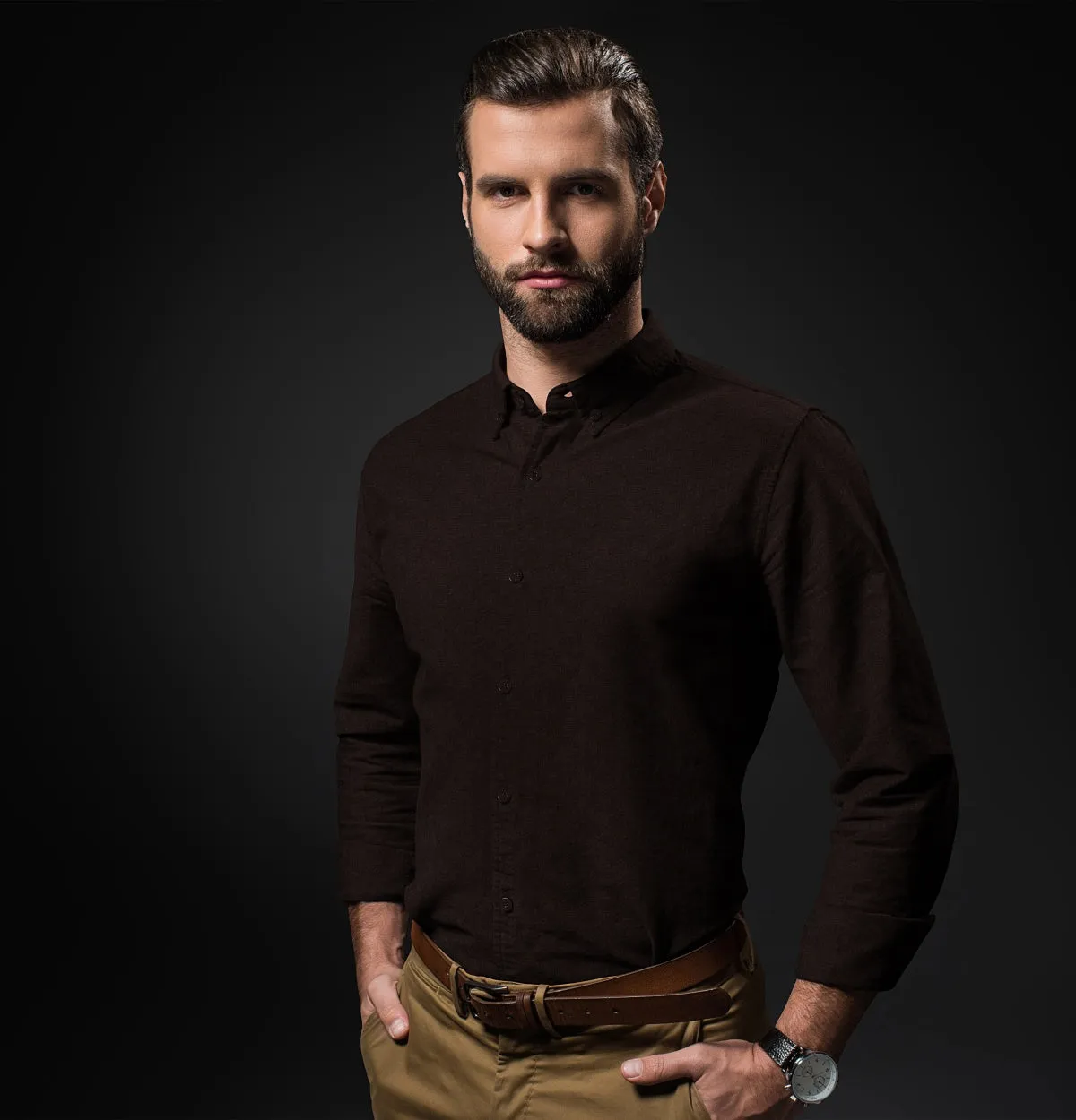 Wrinkle-Resistant - Button-Down Collar - Long Sleeve - Coffee sold by Airthreads product image thumbnail 4