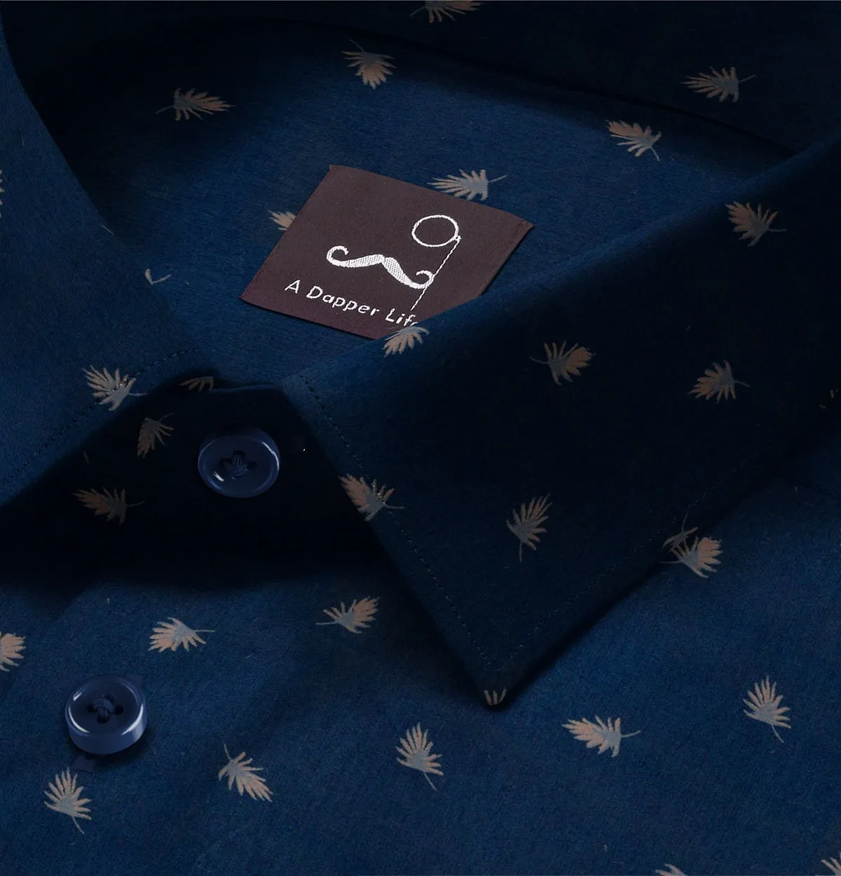 Pure Cotton - Semi-Spread Collar - Short Sleeve - Navy Palms sold by Airthreads product image thumbnail 2