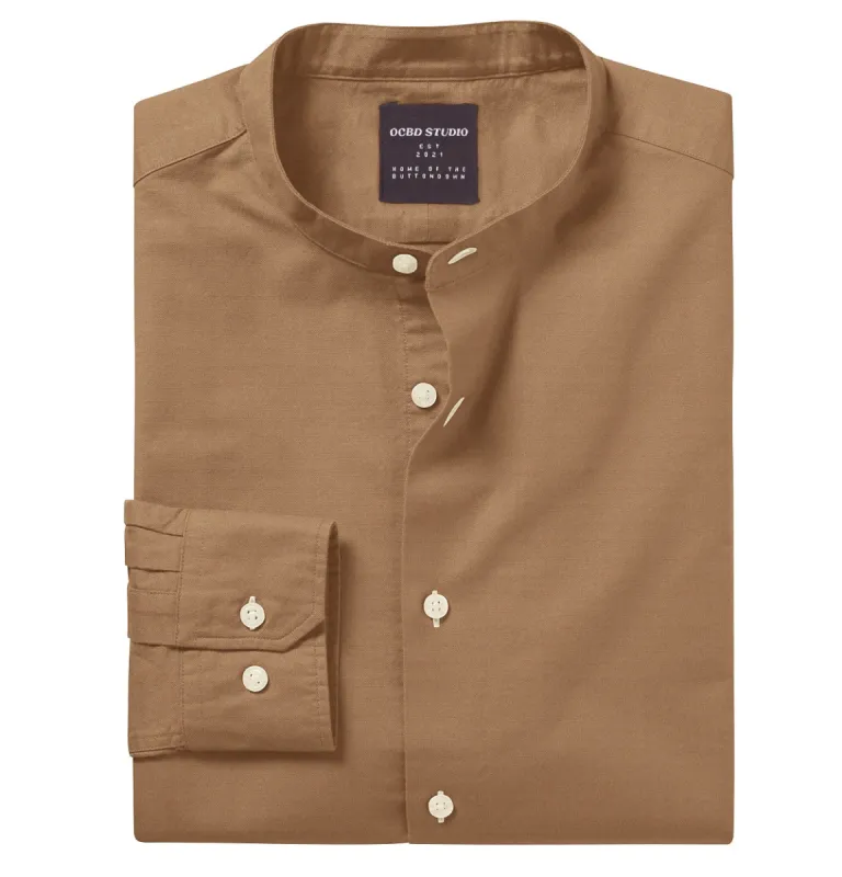 Oxford - Band Collar - Long Sleeve - Camel sold by Airthreads