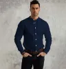 Oxford - Band Collar - Long Sleeve - Navy sold by Airthreads