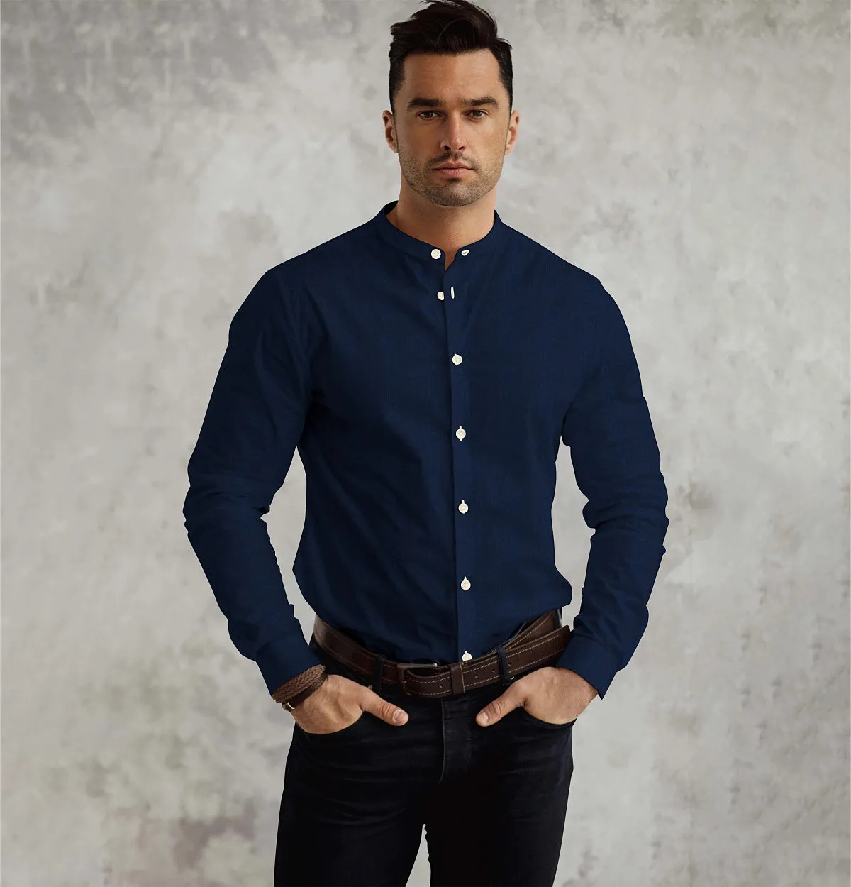 Oxford - Band Collar - Long Sleeve - Navy sold by Airthreads product image thumbnail 3