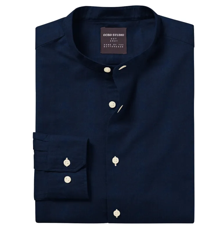 Oxford - Band Collar - Long Sleeve - Navy sold by Airthreads