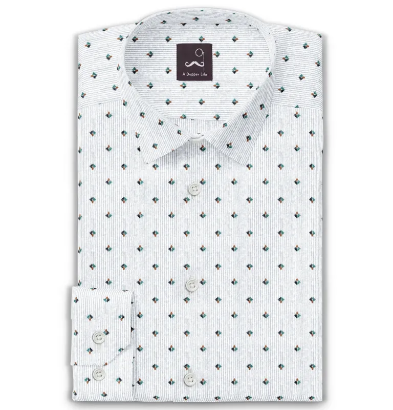 Pure Cotton - Semi-Spread Collar - Long Sleeve - Stripe Bloom sold by Airthreads