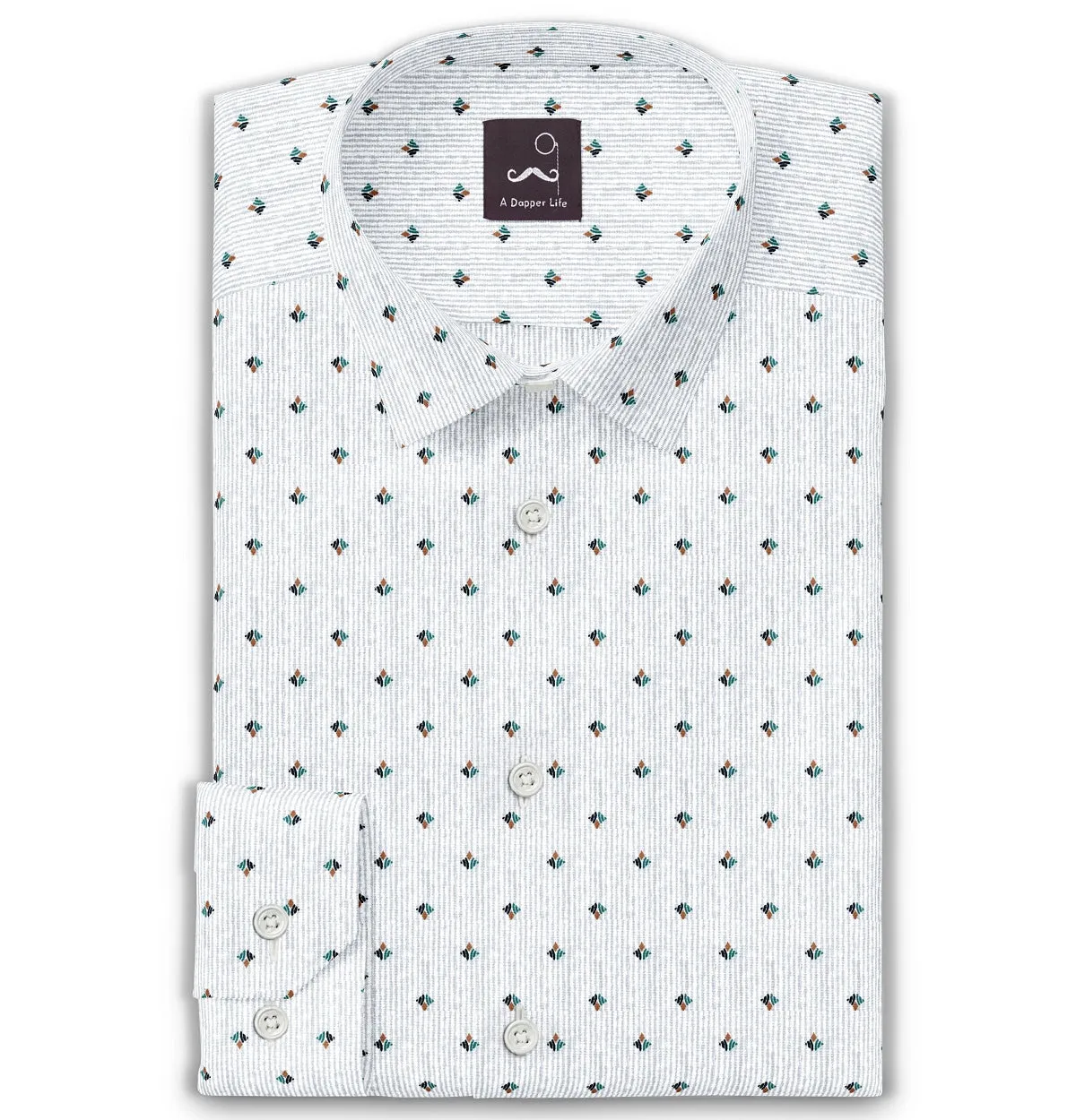 Pure Cotton - Semi-Spread Collar - Long Sleeve - Stripe Bloom sold by Airthreads