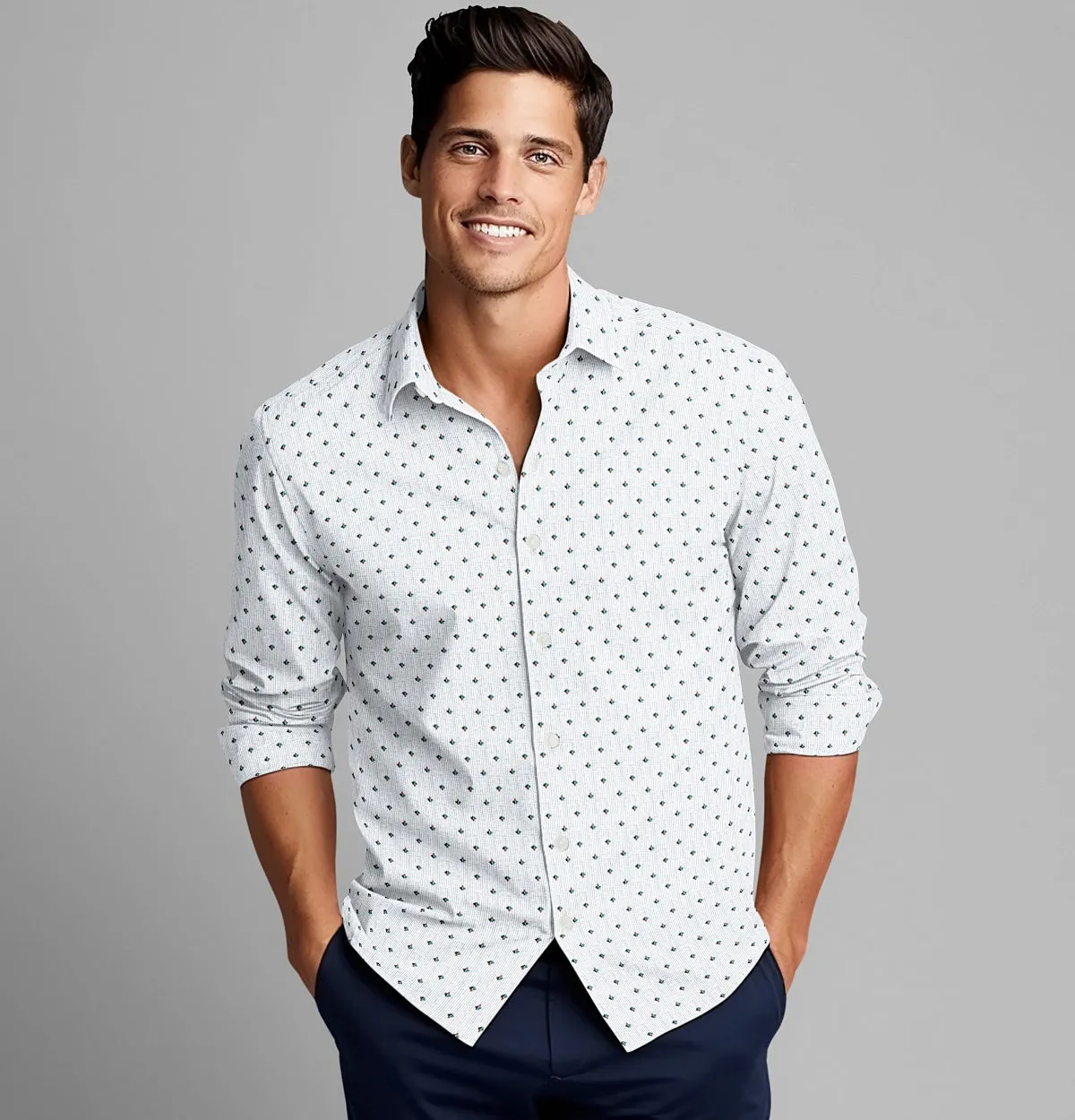 Pure Cotton - Semi-Spread Collar - Long Sleeve - Stripe Bloom sold by Airthreads product image thumbnail 4