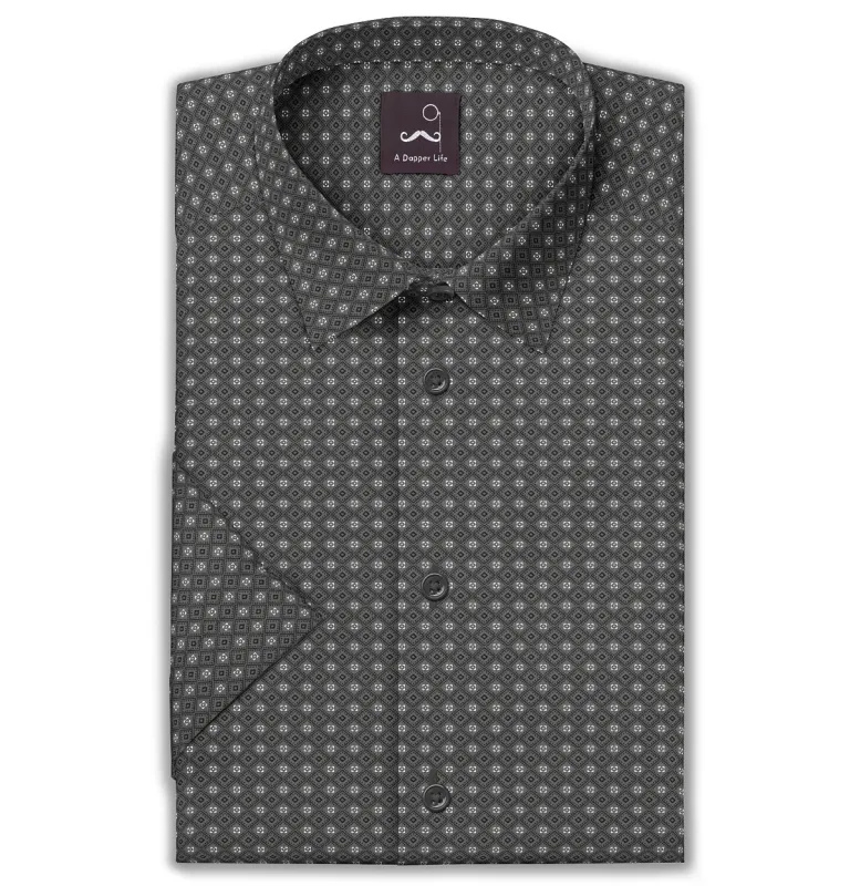 Pure Cotton - Semi-Spread Collar - Short Sleeve - Graphite Diamond Grid sold by Airthreads