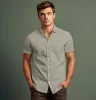 Pure Cotton - Semi-Spread Collar - Short Sleeve - Beige Diamond Grid sold by Airthreads