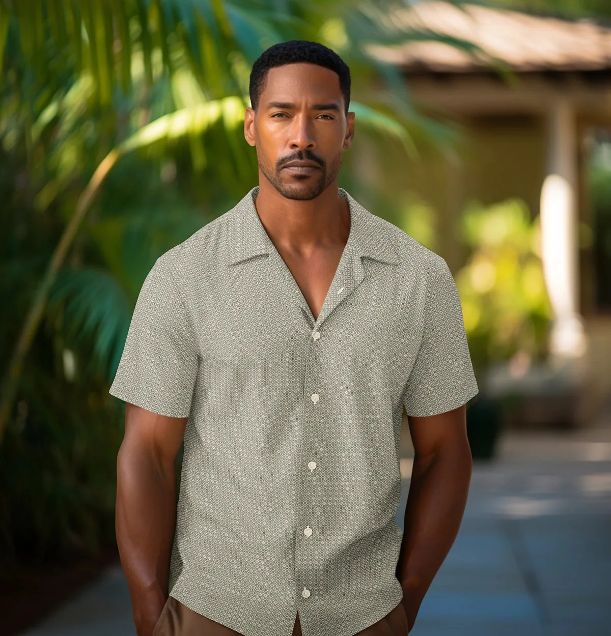 Pure Cotton - Camp Collar - Short Sleeve - Beige Diamond Grid sold by Airthreads product image thumbnail 3