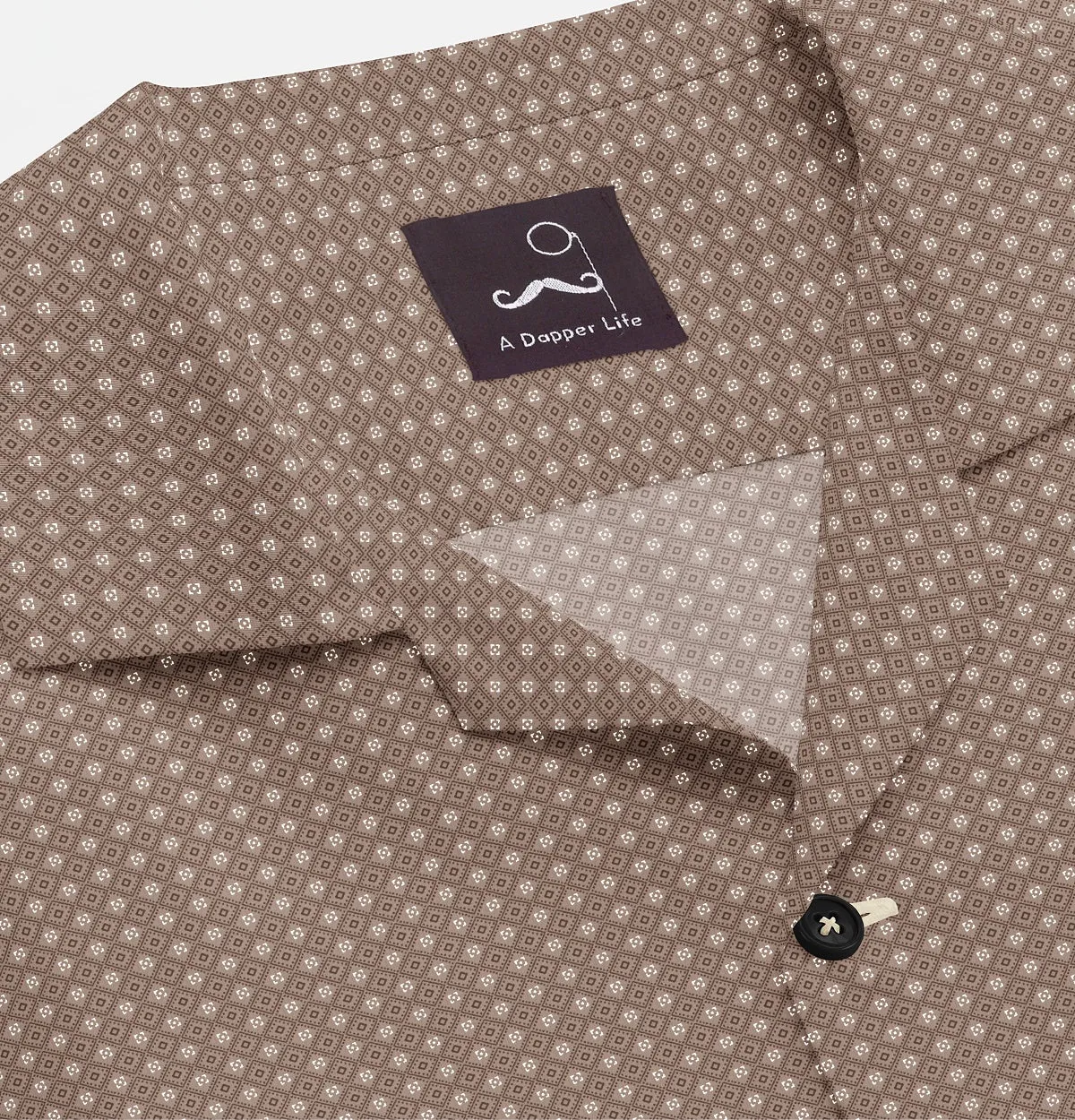 Pure Cotton - Camp Collar - Short Sleeve - Mocha Diamond Grid sold by Airthreads product image thumbnail 2