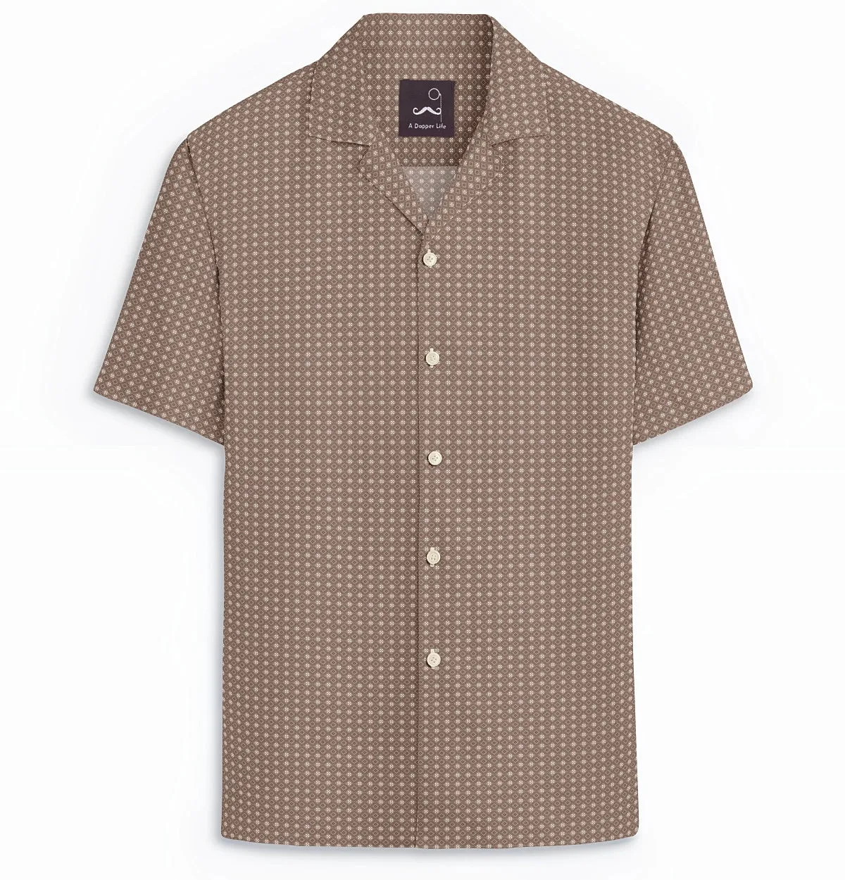 Pure Cotton - Camp Collar - Short Sleeve - Mocha Diamond Grid sold by Airthreads