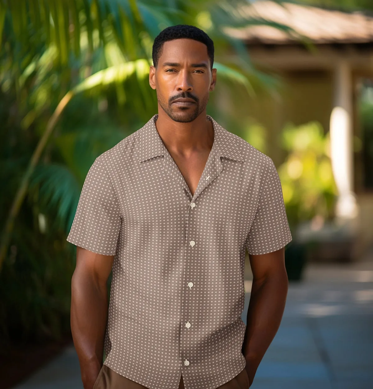 Pure Cotton - Camp Collar - Short Sleeve - Mocha Diamond Grid sold by Airthreads product image thumbnail 3