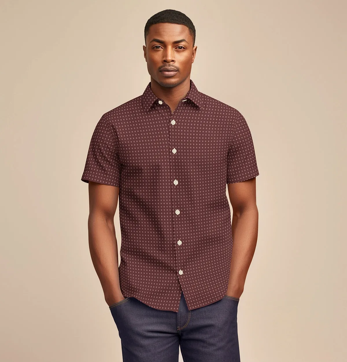 Pure Cotton - Semi-Spread Collar - Short Sleeve - Brick Diamond Grid sold by Airthreads product image thumbnail 4