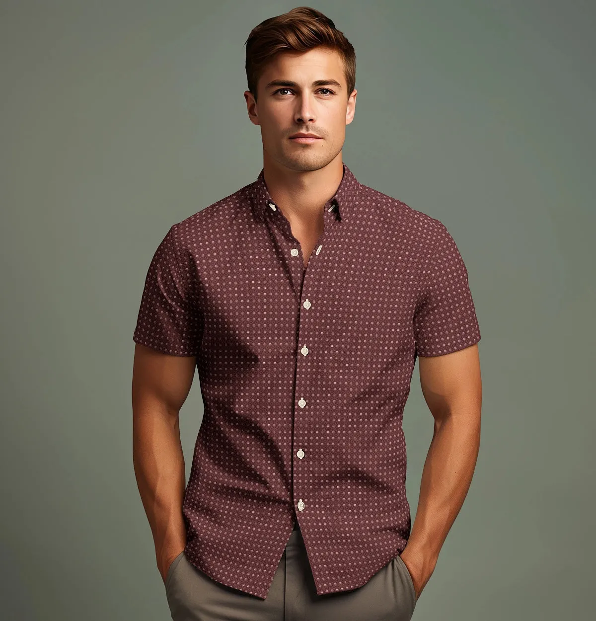 Pure Cotton - Semi-Spread Collar - Short Sleeve - Brick Diamond Grid sold by Airthreads product image thumbnail 3