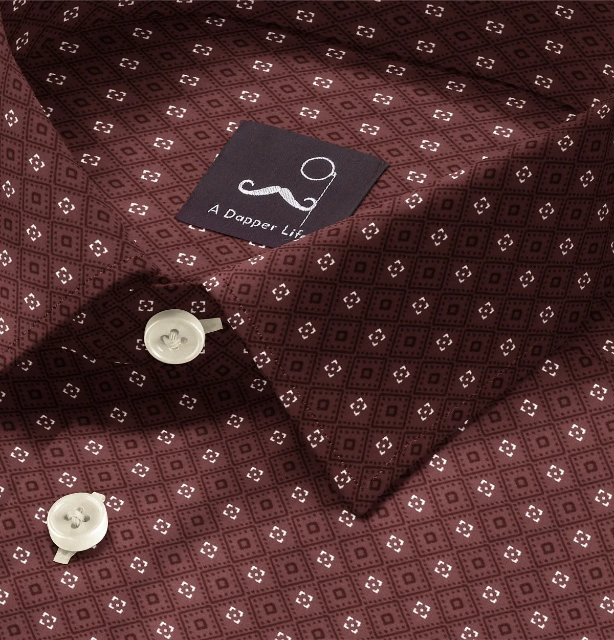 Pure Cotton - Semi-Spread Collar - Long Sleeve - Brick Diamond Grid sold by Airthreads product image thumbnail 2