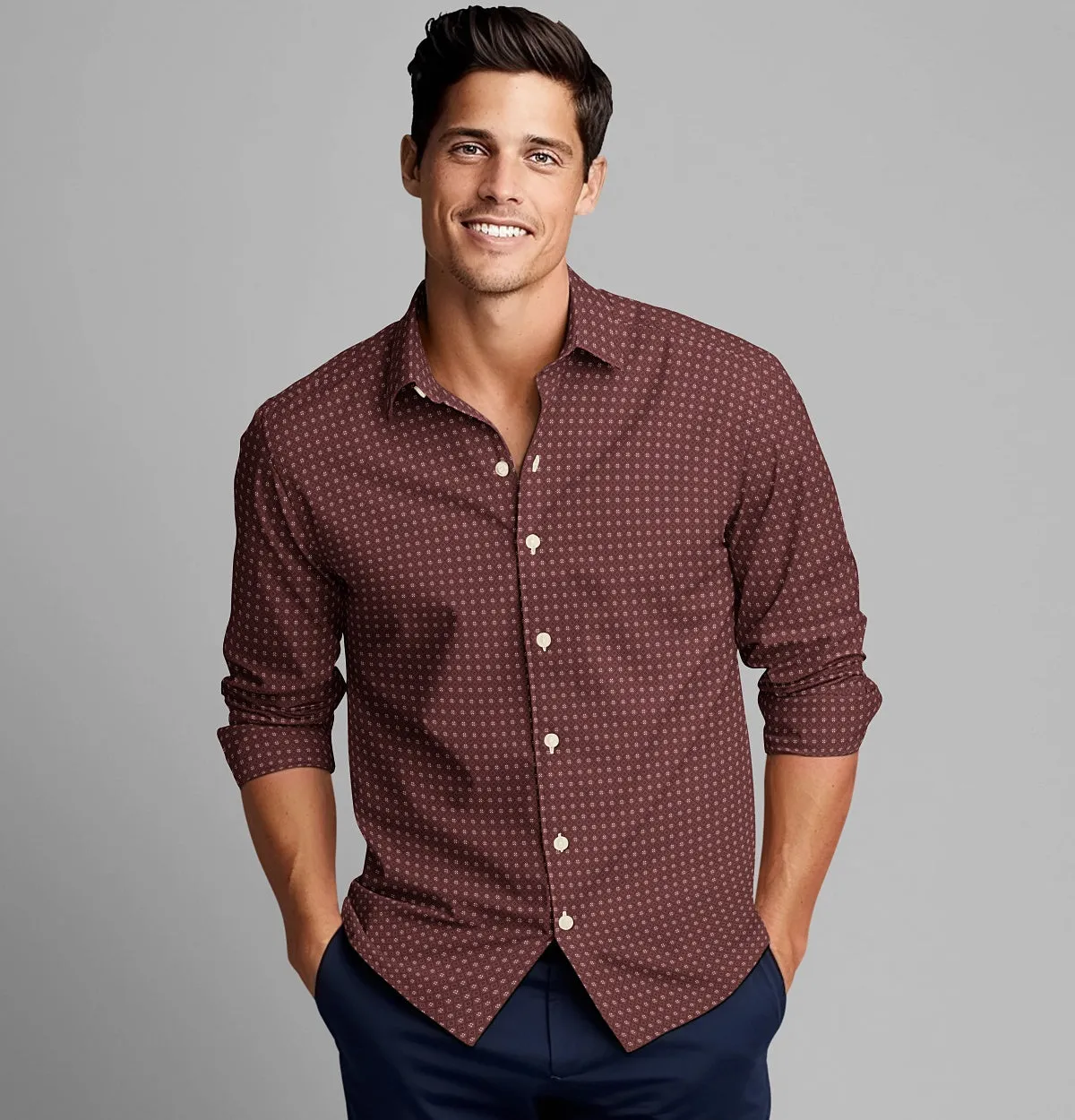 Pure Cotton - Semi-Spread Collar - Long Sleeve - Brick Diamond Grid sold by Airthreads product image thumbnail 3