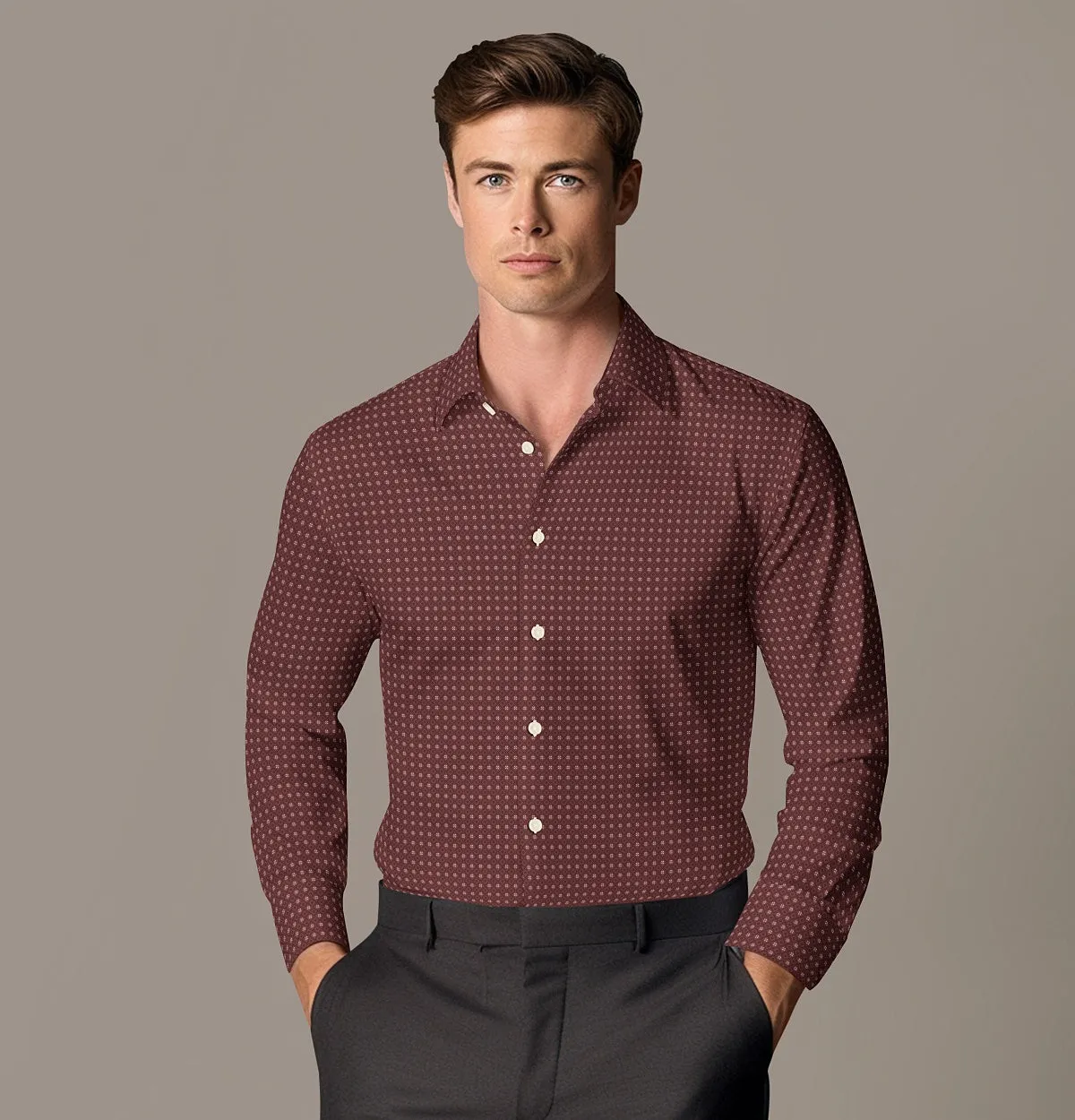 Pure Cotton - Semi-Spread Collar - Long Sleeve - Brick Diamond Grid sold by Airthreads product image thumbnail 4