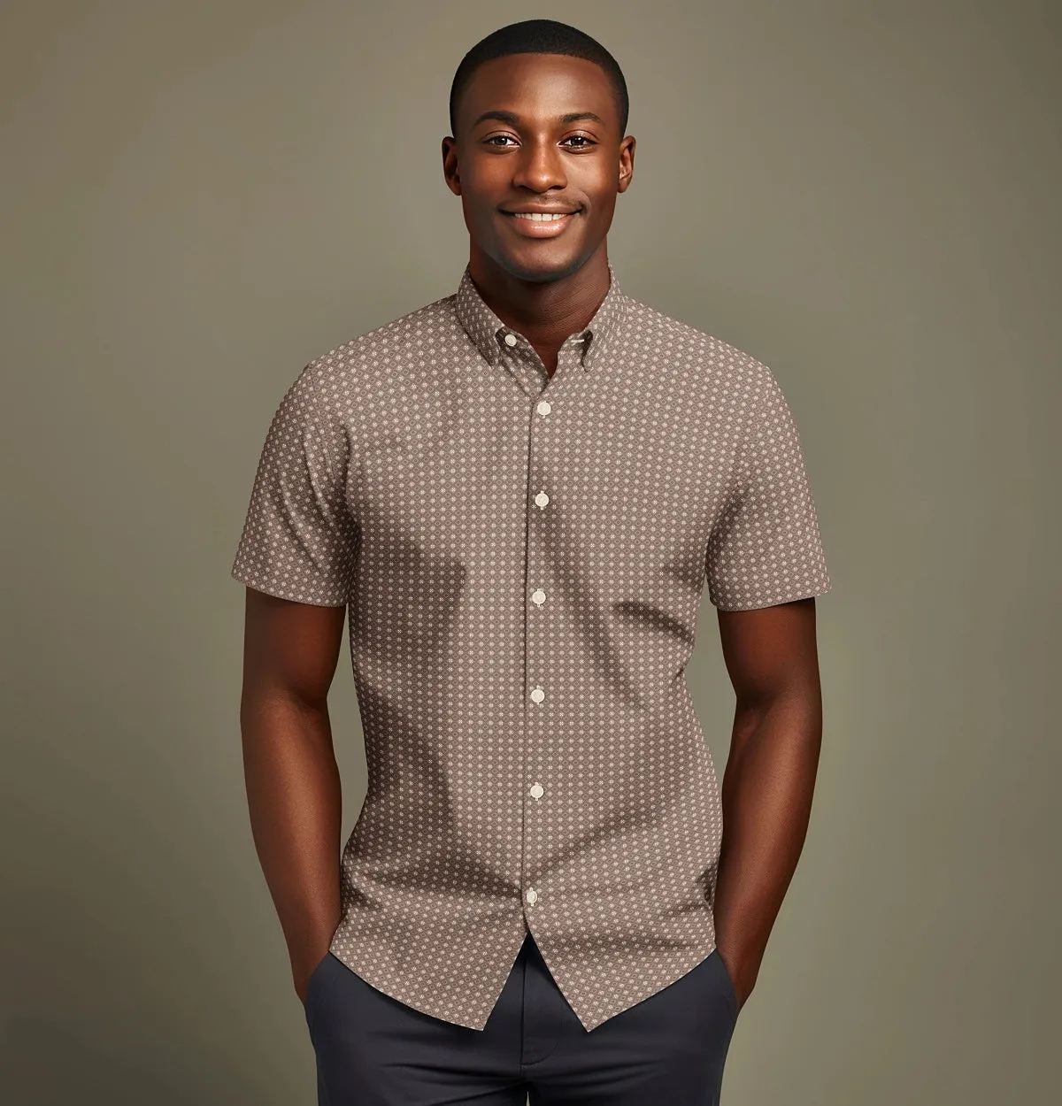 Pure Cotton - Semi-Spread Collar - Short Sleeve - Mocha Diamond Grid sold by Airthreads product image thumbnail 3
