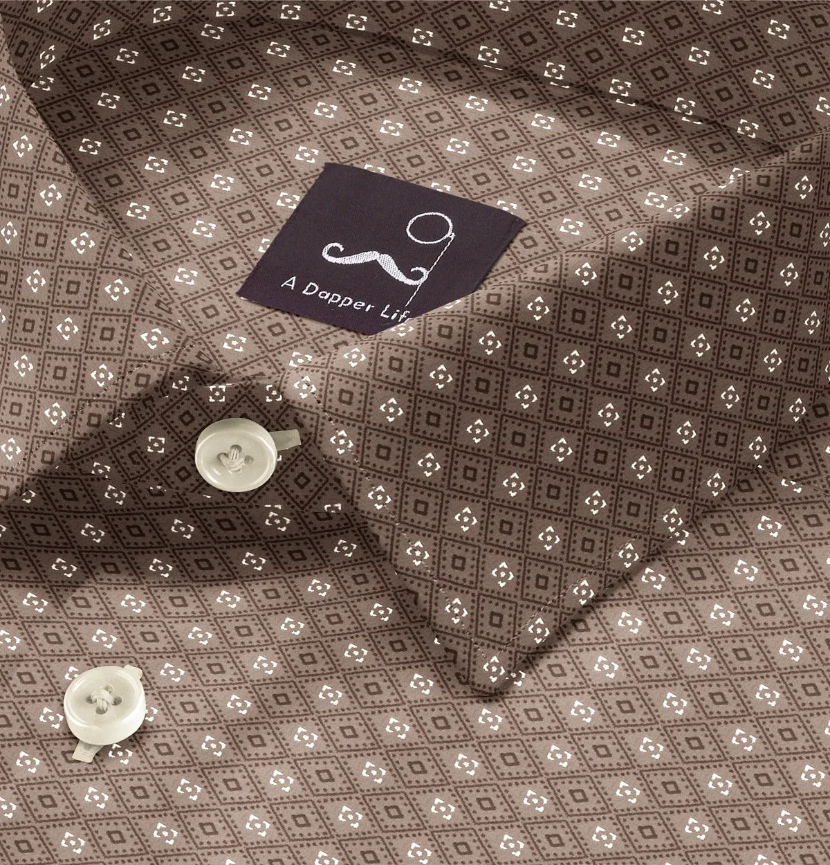 Pure Cotton - Semi-Spread Collar - Short Sleeve - Mocha Diamond Grid sold by Airthreads product image thumbnail 2