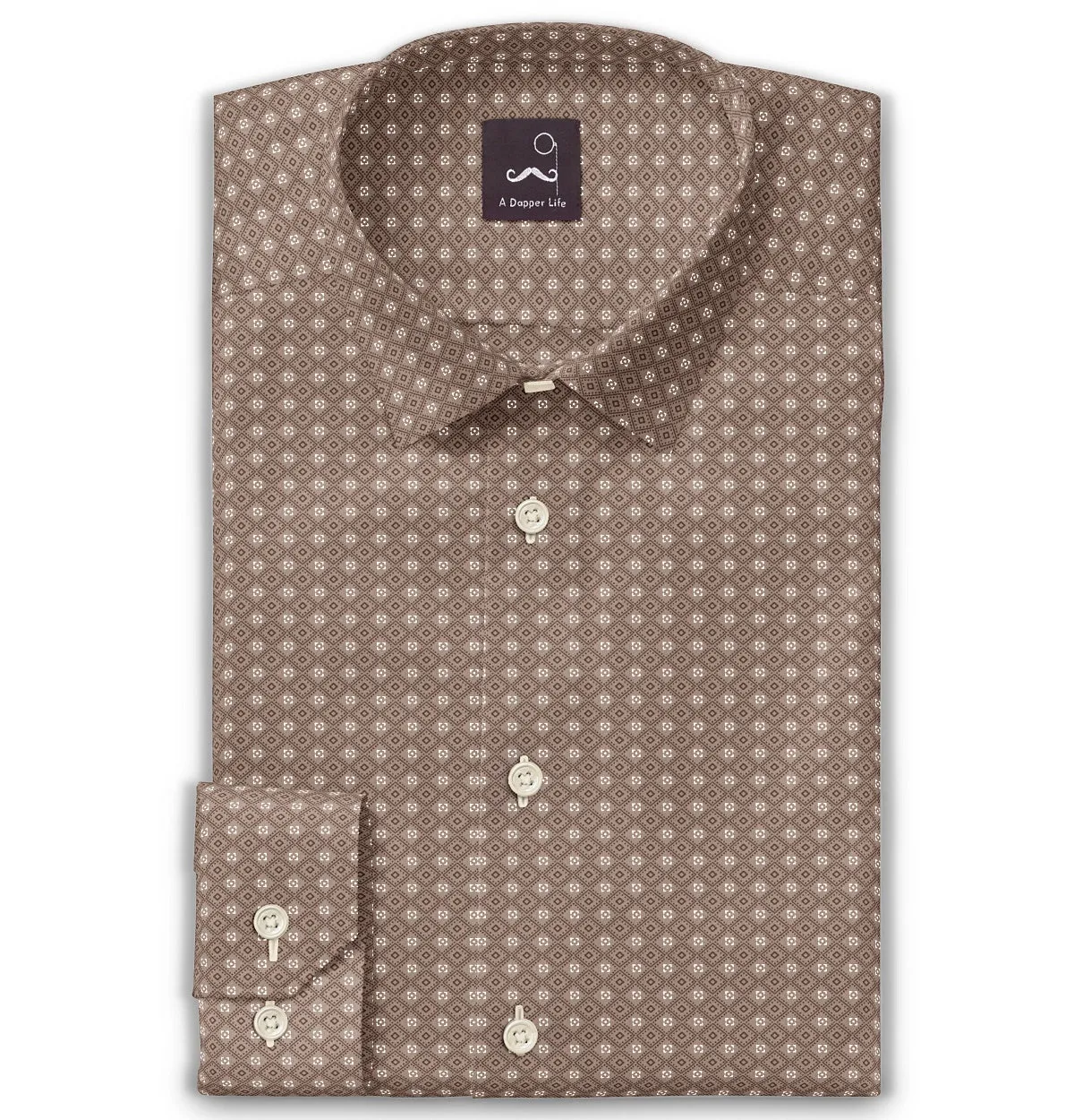 Pure Cotton - Semi-Spread Collar - Long Sleeve - Mocha Diamond Grid sold by Airthreads