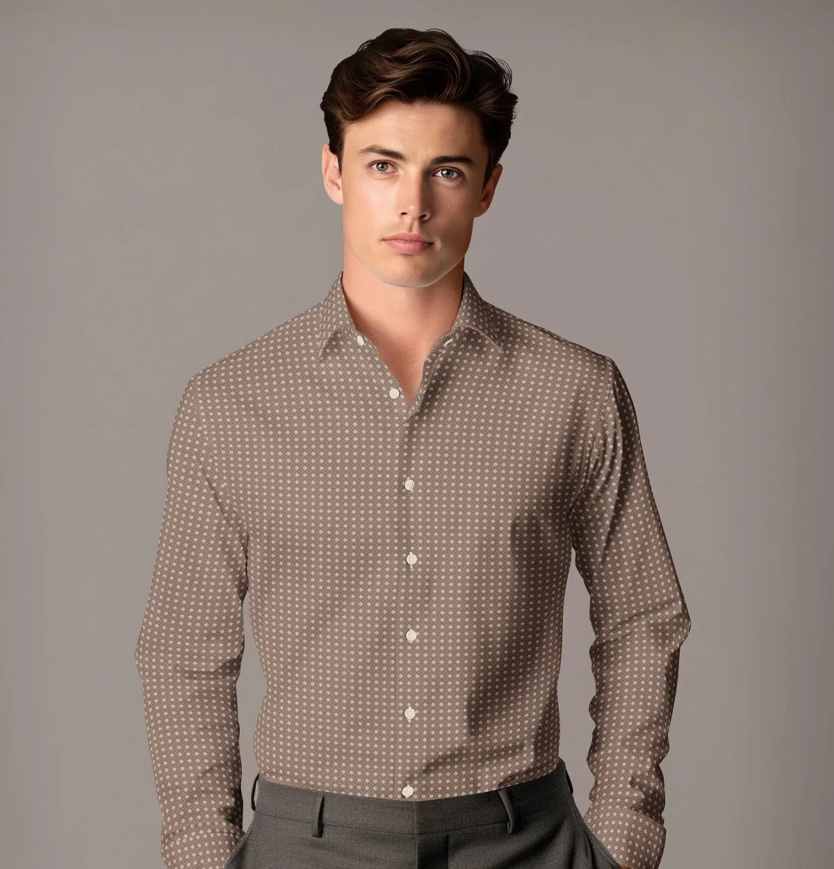 Pure Cotton - Semi-Spread Collar - Long Sleeve - Mocha Diamond Grid sold by Airthreads product image thumbnail 3