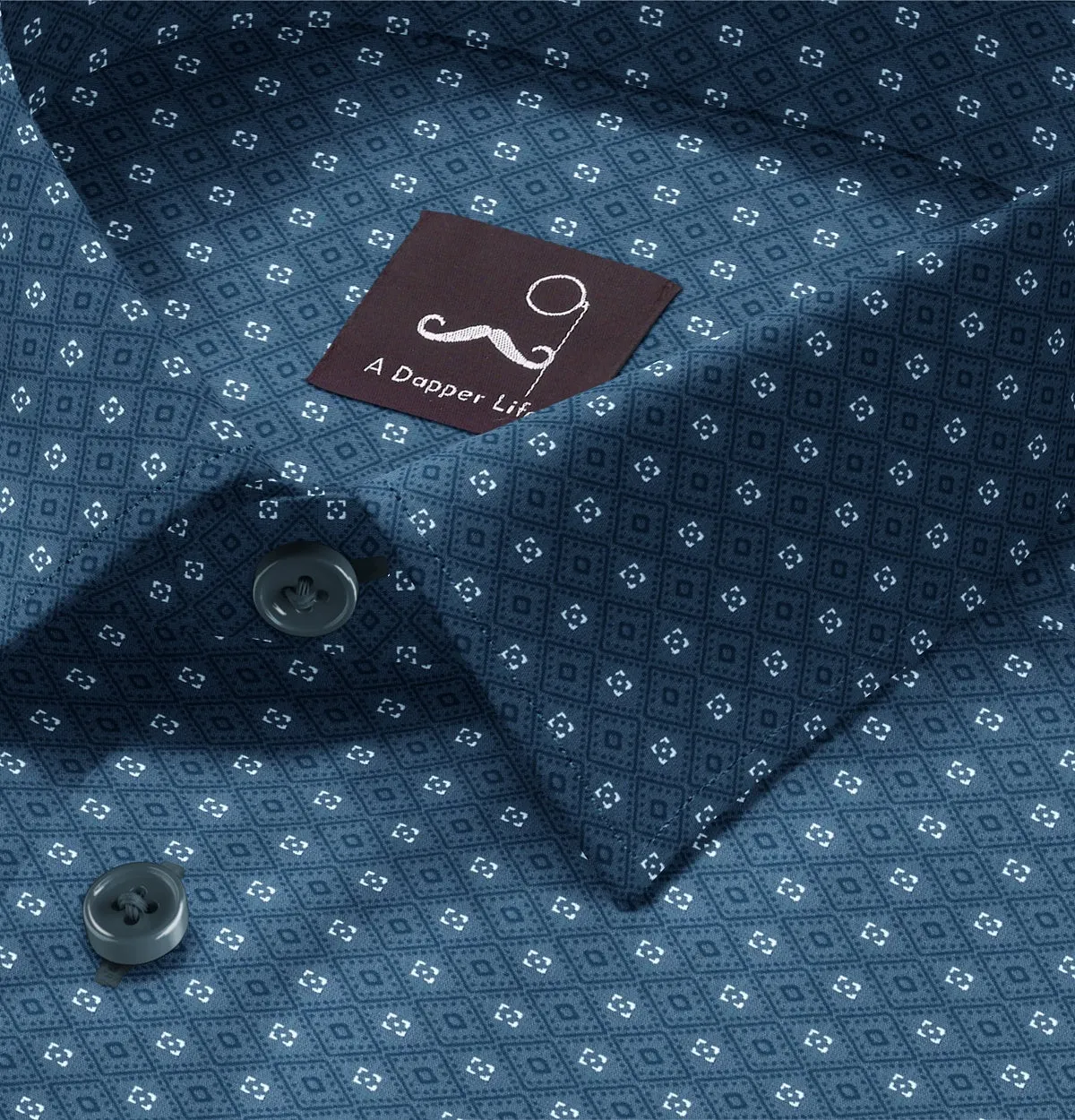 Pure Cotton - Semi-Spread Collar - Short Sleeve - Blue Diamond Grid sold by Airthreads product image thumbnail 2