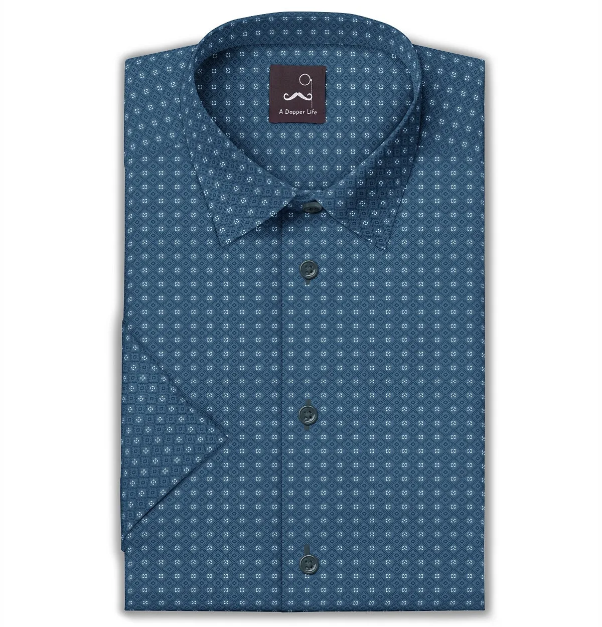 Pure Cotton - Semi-Spread Collar - Short Sleeve - Blue Diamond Grid sold by Airthreads