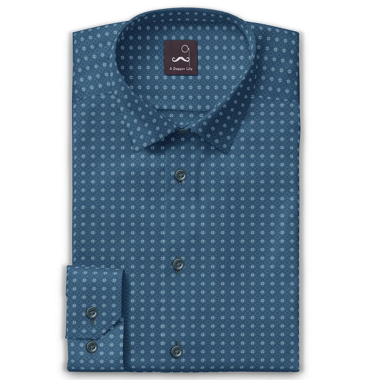 Pure Cotton - Semi-Spread Collar - Long Sleeve - Blue Diamond Grid sold by Airthreads