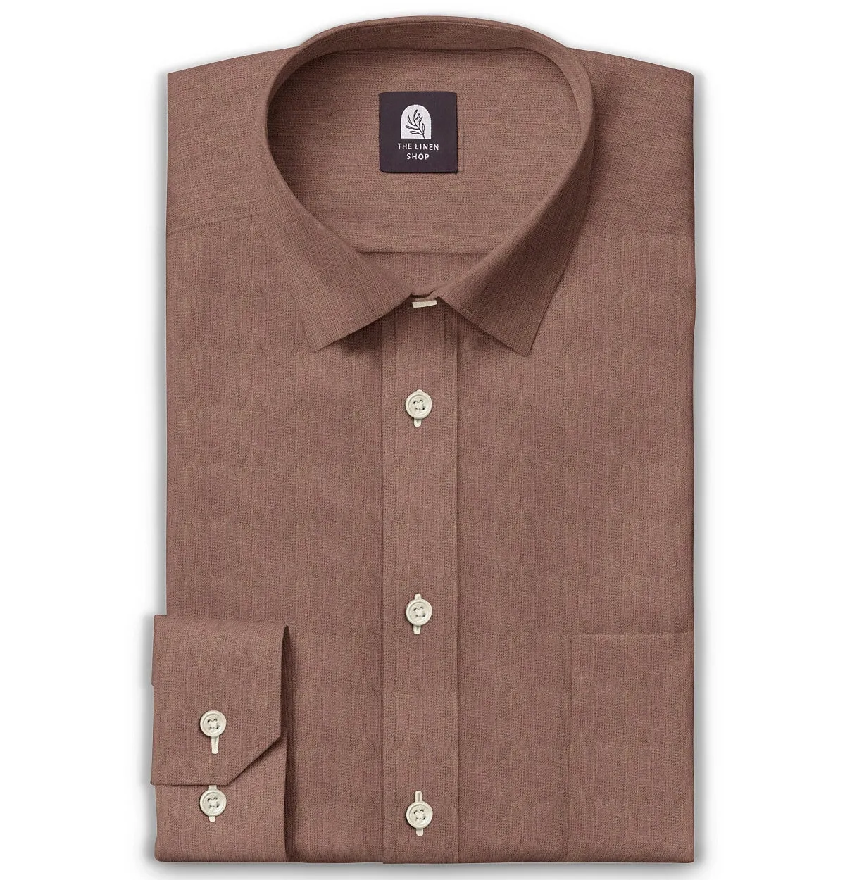 Pure Linen - Semi-Spread Collar - Long Sleeve - Tawny Brown sold by Airthreads