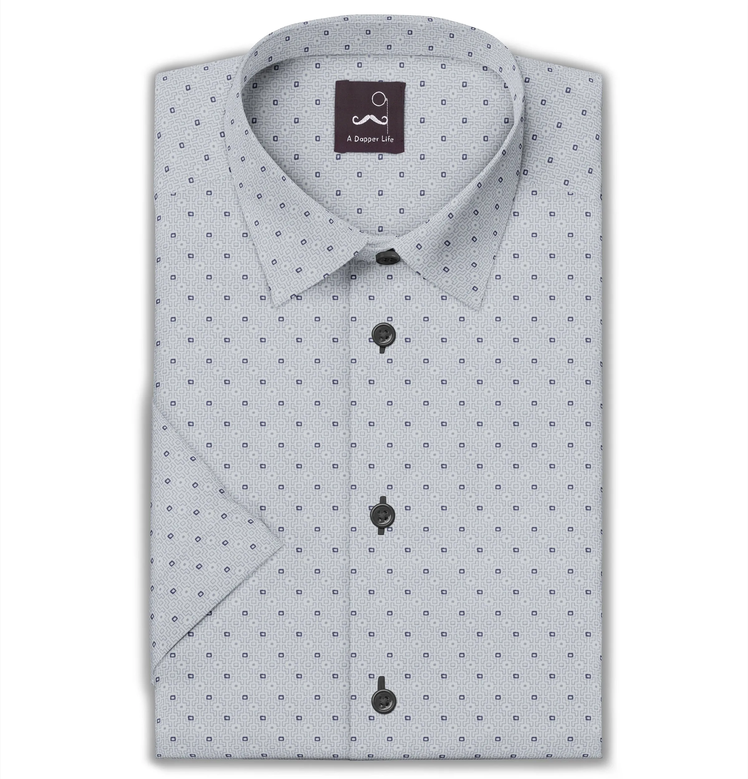 Pure Cotton - Short Sleeve - White and Gray Geometric Print sold by Airthreads