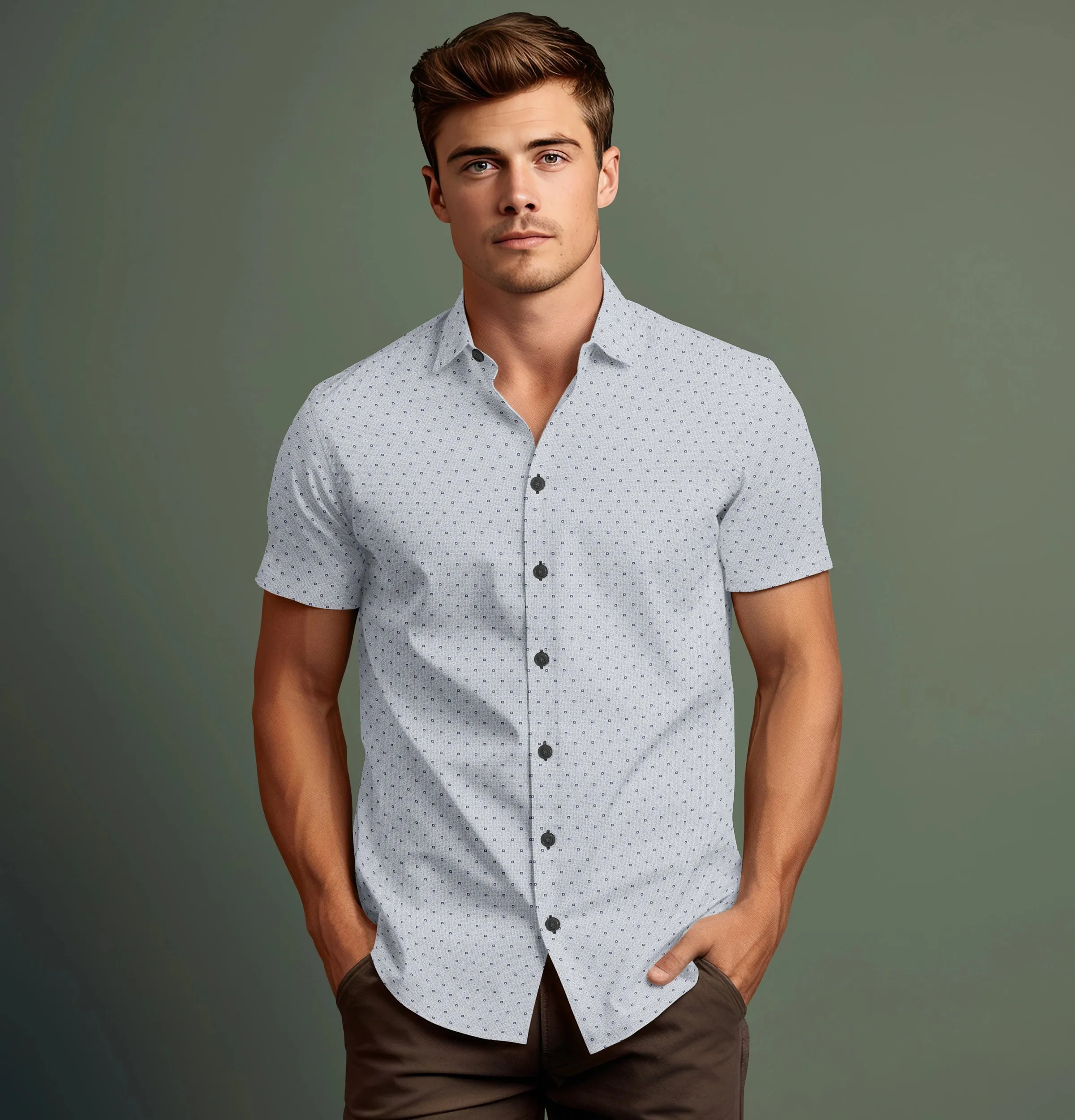 Pure Cotton - Short Sleeve - White and Gray Geometric Print sold by Airthreads product image thumbnail 4