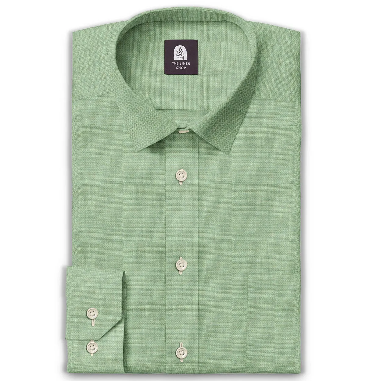 Pure Linen - Semi-Spread Collar - Long Sleeve - Sea Green sold by Airthreads