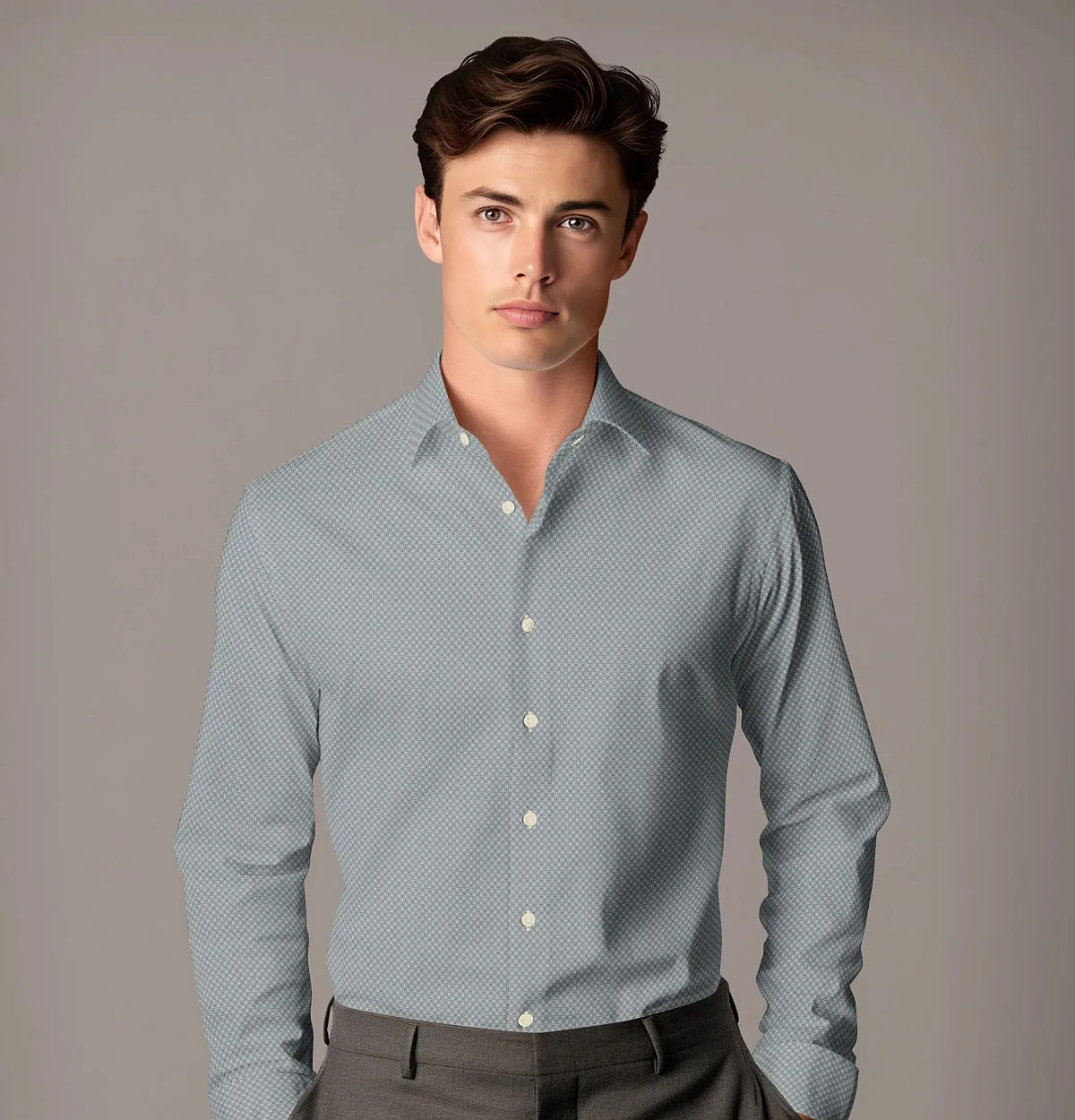 Pure Cotton - Semi-Spread Collar - Long Sleeve - Gray Tile sold by Airthreads product image thumbnail 4