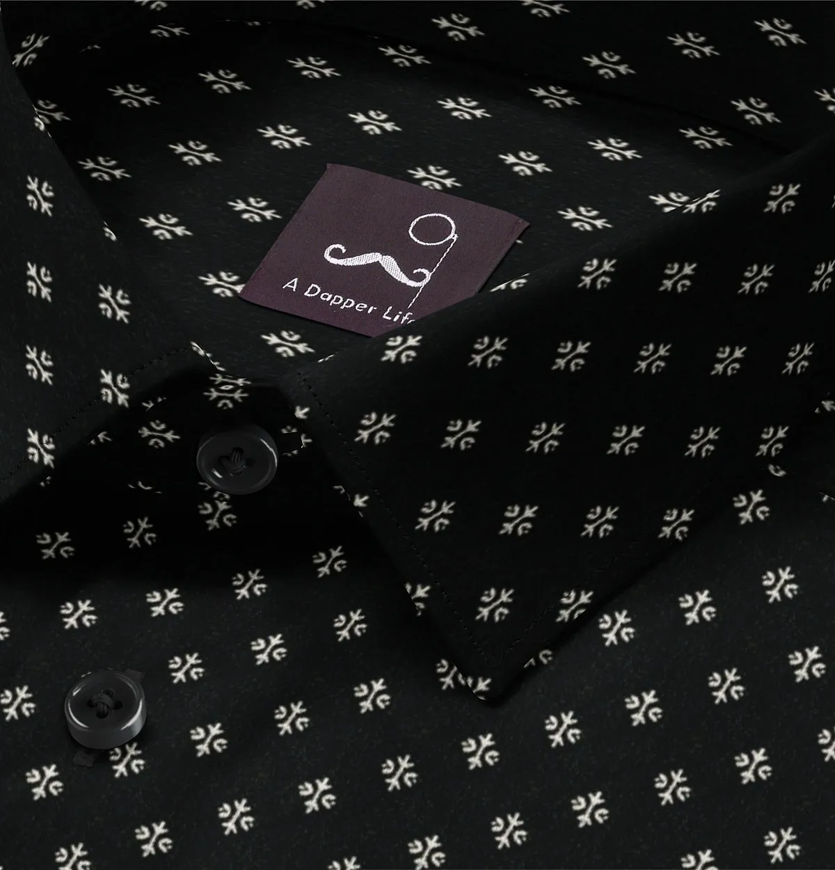 Pure Cotton - Semi-Spread Collar - Short Sleeve - Black Motif sold by Airthreads product image thumbnail 2