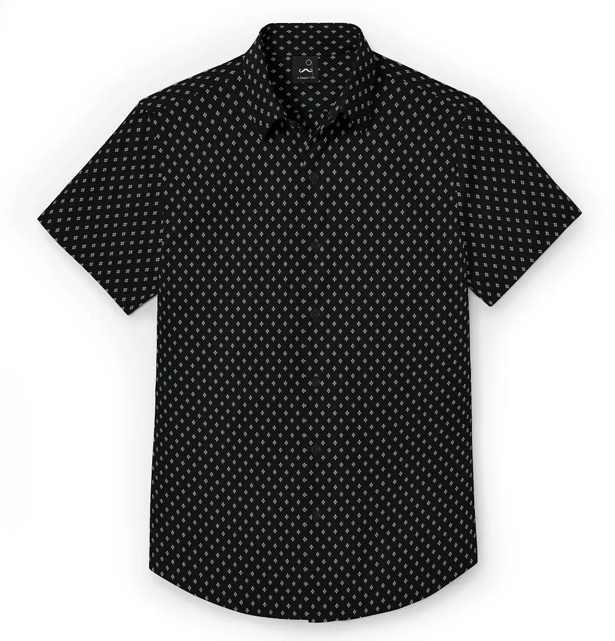 Pure Cotton - Semi-Spread Collar - Short Sleeve - Black Motif sold by Airthreads product image thumbnail 3