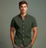 Pure Cotton - Semi-Spread Collar - Short Sleeve - Olive Motif sold by Airthreads