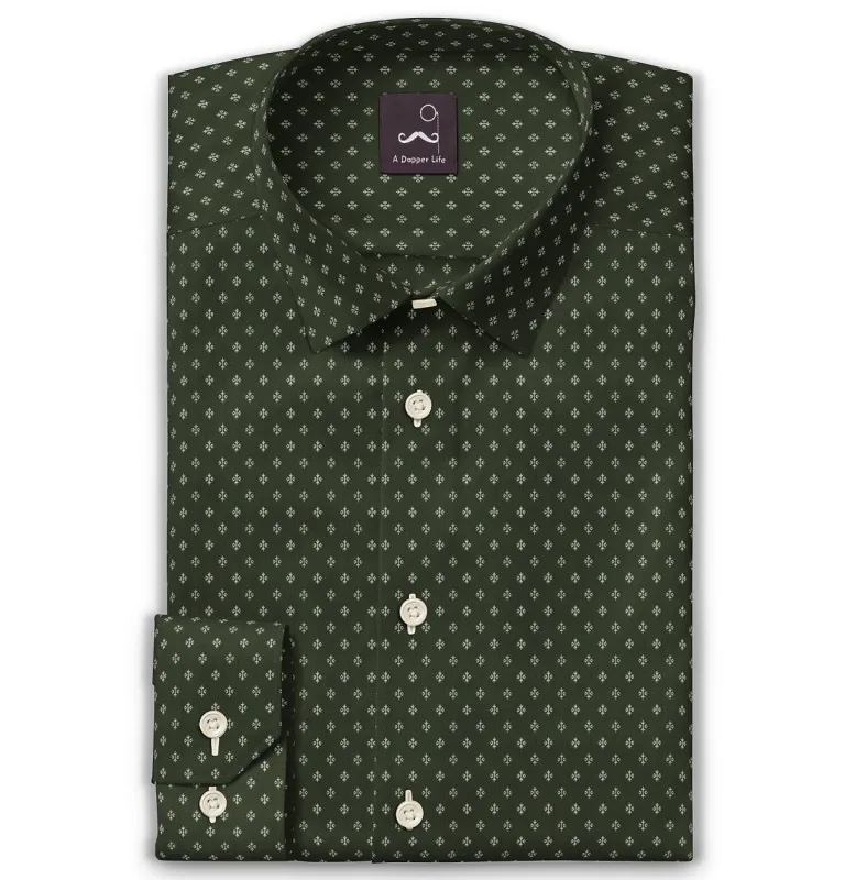Pure Cotton - Semi-Spread Collar - Long Sleeve - Olive Motif sold by Airthreads