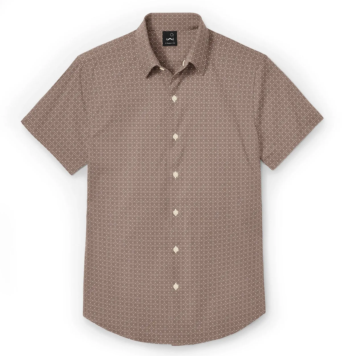 Pure Cotton - Semi-Spread Collar - Short Sleeve - Coffee Filigree sold by Airthreads product image thumbnail 3