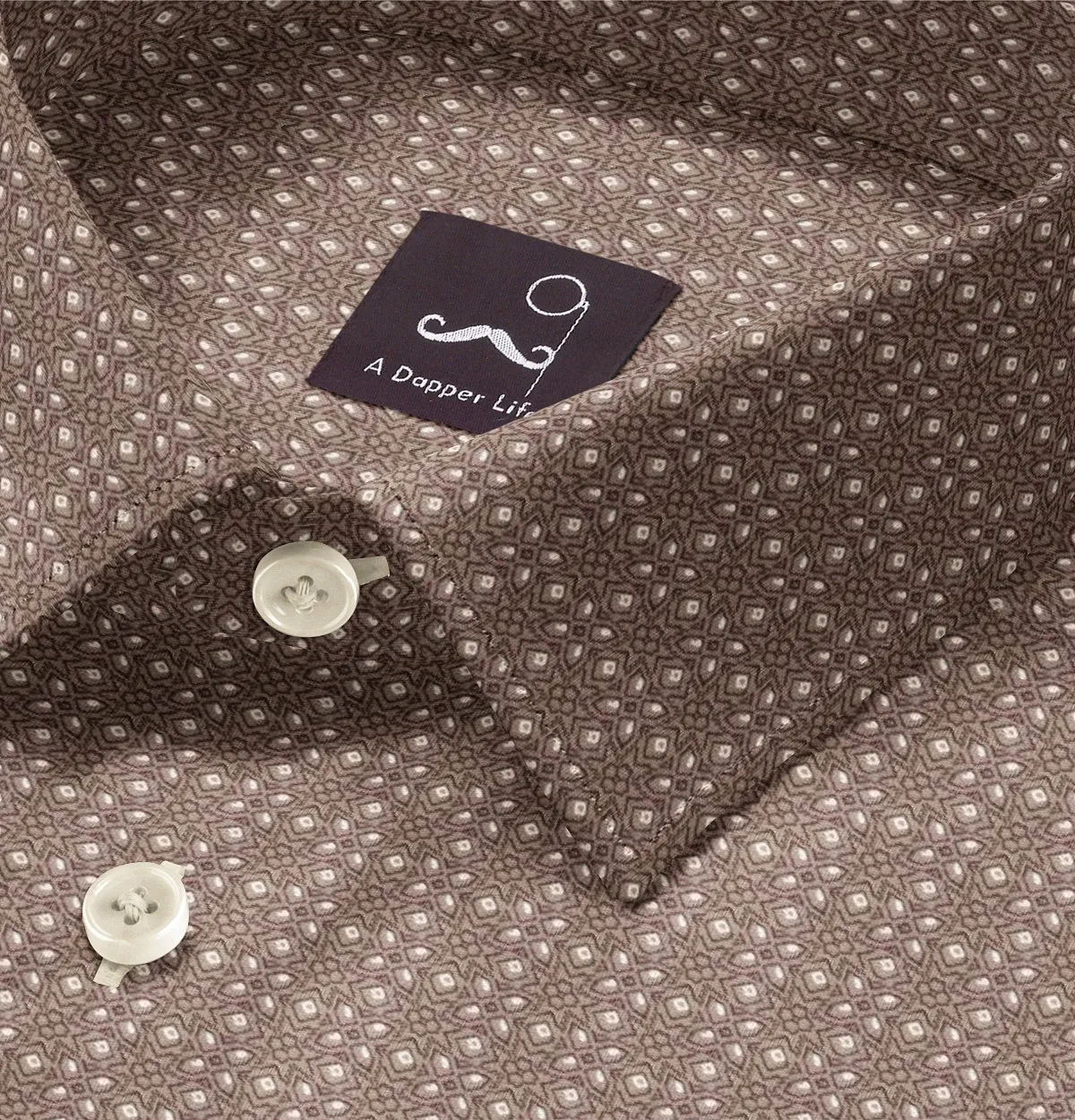 Pure Cotton - Semi-Spread Collar - Short Sleeve - Coffee Filigree sold by Airthreads product image thumbnail 2