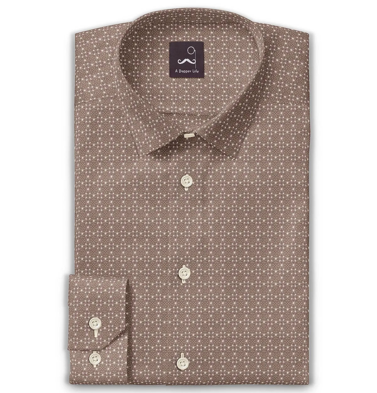 Pure Cotton - Semi-Spread Collar - Long Sleeve - Coffee Filigree sold by Airthreads